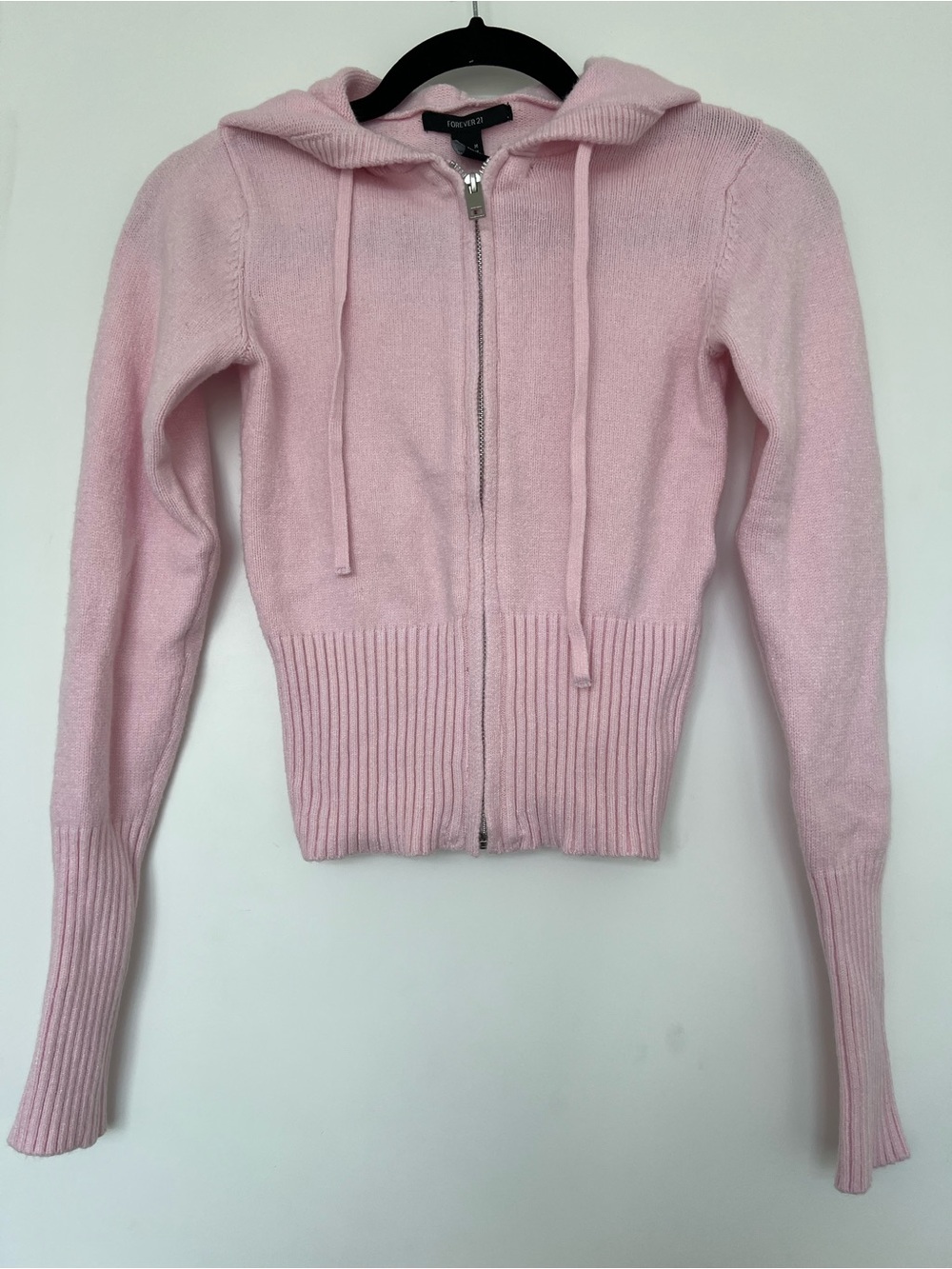 Forever 21 Light Pink Zip-Up Hooded Knit Sweater